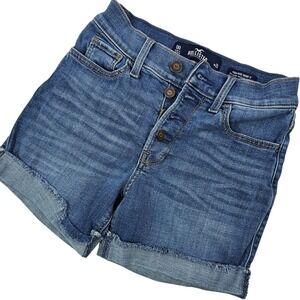 Hollister High-Rise 5" Denim Shorts Womens Sz 00 Adv Stretch Button Fly Cuff Hem